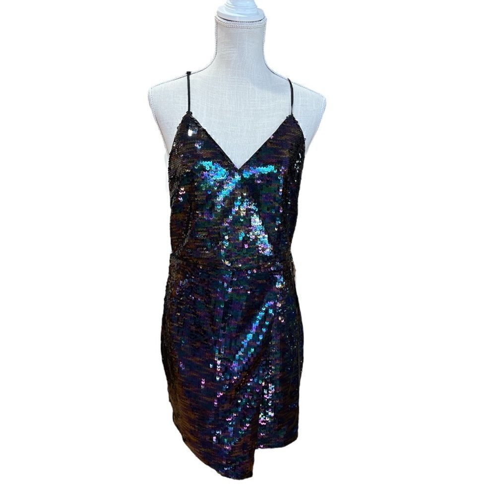 Adelyn Rae Multicolor Sequins Wrap Mini Dress Size S - Picture 2 of 7